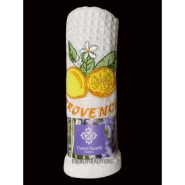 Tissus Toselli Waffle-Weave Towel Provence Lemons Off-White Designed in France, Made in Turkey
