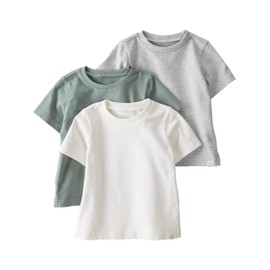 little planet by carter's unisex-baby 3-pack Tops Made With Organic Cotton, Grey/Cream/Green, 5T