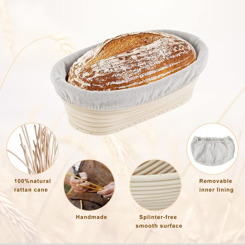 2 Packs 10 inch Oval Banneton Bread Proofing Basket Set,PIOGHAX