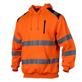 Sicalobo Men's High Visibility Safety Hoodie,ANSI Class 3 Reflective Work Pullover,Hi Vis Construction Hooded Jumper Workwear for Men(Orange,S)
