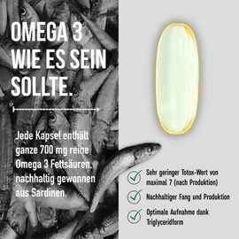 naturalie® Omega 3 Gold High Dose 400 mg EPA + 300 mg DHA per Capsule Very Low TOTOX Value Sustainable Friend of the Sea Tested for Harmful Substances 110 Capsules in Brown Glass