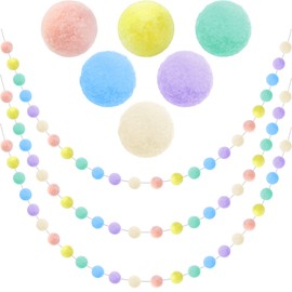 Jishi - Guirnalda de 3 pompones pastel para colgar decoraciones de Pascua, decoración para interiores del hogar, sala de estar, pared, aula, árbol de Navidad, lindo arco iris, bola de fieltro colorida