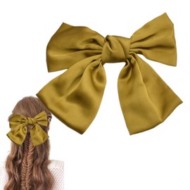 MISSTARS Bow Hair Clip, Hair Bows for Women, Big Bowknot Hairpin French Hair Clips Solid Color Soft Satin Silky Hair Bows for Women Girls (Yellow)