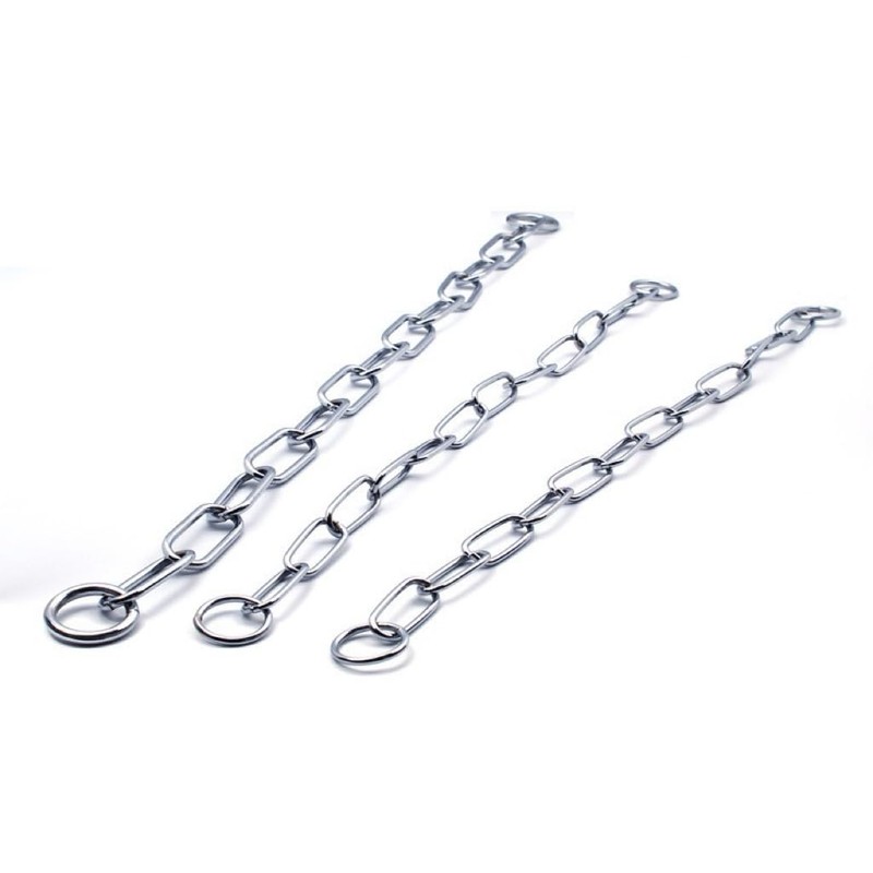 Long Link Chain Training Collar, Chrome Steel, Double O-Ring Design
