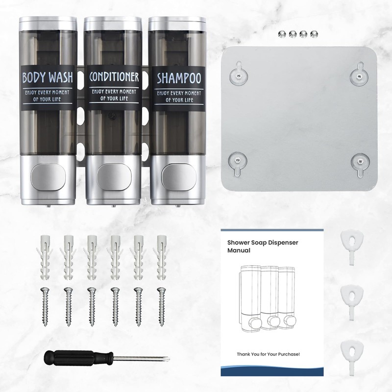 Shampoo and Conditioner Dispenser,GlintGath Shower Dispenser 3 Chamber No Drill