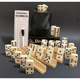 PRK 14 Large Size Double Six Dominoes Set with 4 Domino Racks, Reusable Scorecard, and Travel Bag – No Box Included – Portable Domino Game Set for Family Game Night and Travel