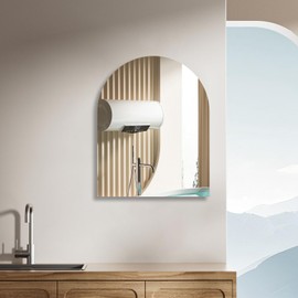 ROYUEXT Bathroom Mirror 14 x 12 Inch, Arched Mirror Wall Mounted Frameless Self Adhesive High Clear Glass Mirrors for Firplace,Entryway,Hallway,Restroom,Salon Decor