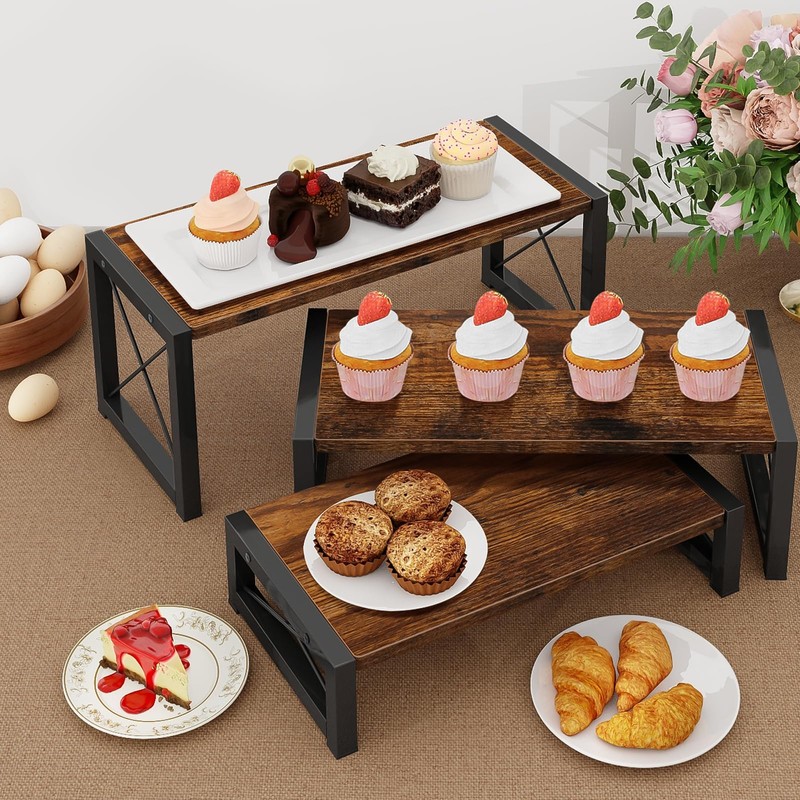 ELITEROO 3 Tier Cupcake Stand & Wood Display Risers, Dessert