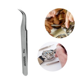 KAP TOOLS - Pinza para Relojero Punta Curva No. 7 120mm de Acero Inoxidable, Pinzas Antiestáticas, Pinzas para Extension de Pestañas, Pinzas Acero Inoxidable Profesional, Pinzas de Precisión