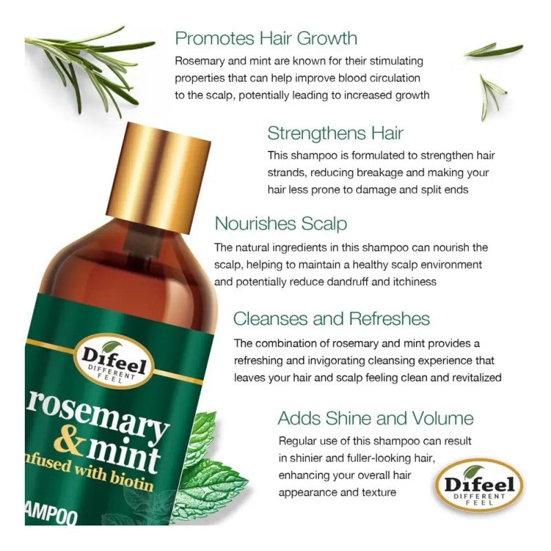 Champú Difeel Elevated Rosemary Mint Con Biotina 12 Oz. -