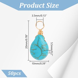 arricraft Pack of 50 Turquoise Teardrop Pendants, Teardrop Gemstone Charms with Gold-Plated Loops, Synthetic Turquoise Water Drop Charm Pendant for Elegant Jewellery Making, Stone, No Gemstone