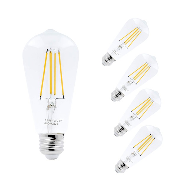 LED Edison Light Bulbs 60 Watt Decorative Vintage Style Incandescent Lightbulb Equivalent E26 Base ST58, Pack of 4 by Mandala Crafts, Non-Dimmable 4000K Daylight White