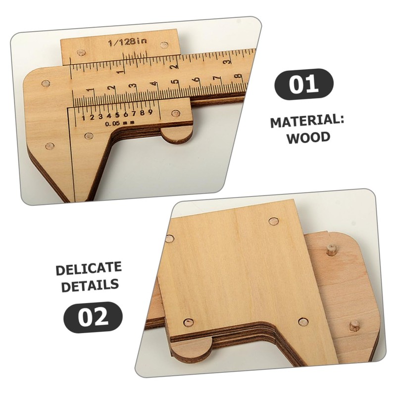 GLEAVI Wood Caliper Measuring Ruler Portable Straight Ruler for Students