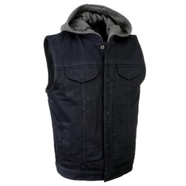 Milwaukee Leather MDM3015 Men's 'Rustic' Black Denim Motorcycle Riding Vest with Hoodie - 2X-Large