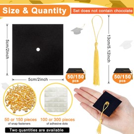 150 Pcs Graduation Decoration 2025 Graduation Cap Cupcake Toppers Chocolate Mini Cap Decor with Tassel theme party (Black)
