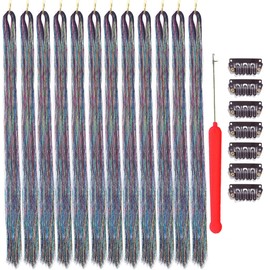 Rainbow Hair Tinsel With Tool Heat Resistant 3000 Strands Fairy Hair Tinsel Kit 48 Inch Sparkly Tinsel Hair Extensions Iridescent Hair Tinsel Glitter Hair Tinsel Kit For Girls