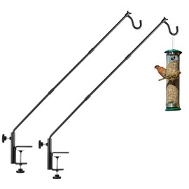 ULIOK 2 Pack Heavy Duty Deck Hook, 31 Inch Extended Adjustable, 360° Rotatable Arm Solid Rod, Solid Steel Deck Hangers for Hanging Bird Feeders, Plants, Planters, Suet Baskets, Lanterns, Wind Chime
