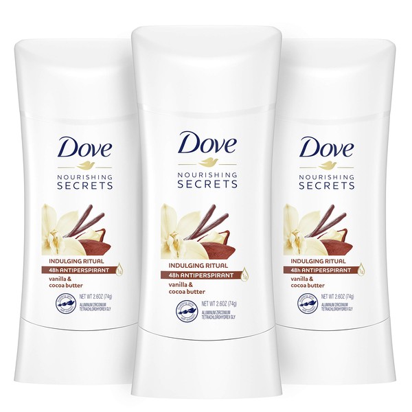 Dove Nourishing Secrets Antiperspirant Deodorant Stick for Women Vanilla Cocoa Butter for 48 Hour Underarm Sweat Protection And Soft And Comfortable Underarms,2.6 Ounce (Pack of 3)