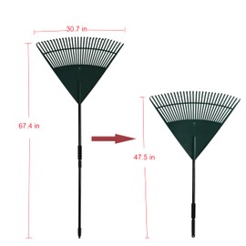 Kylin Gardening Rake for Leaves,30-Inch Poly Lawn Rake,24 Tine Garden Rakes Metal Heavy Duty,11 Tine Fixed Tine Shrub Rake with Ajustable Long Steel Handle for Adult or Kids