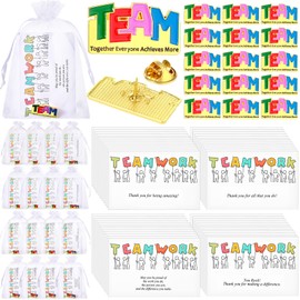 Landical 24 Pcs Employee Appreciation Gifts Bulk Gold Team Lapel Pin Employee Thank You Pins Teamwork Cards for Coworkers Recognition Teachers Nurse Teammate Gift