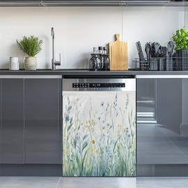 Dishwasher Magnet Cover,Watercolour Plants and Flowers Magnet Sticker Fridge Panel Decal for Home Kitchen Decor, 23x26 in