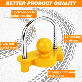 Funmit Trailer Lock Universal Coupler Ball Lock Fits 1-7/8", 2", and 2-5/16" Couplers, Boat Camper Accessories for Travel Trailers Adjustable Heavy-Duty Steel Hitch Lock Yellow