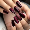 Red Press on Nails Medium Ballet Shaped Flower Fake Nails