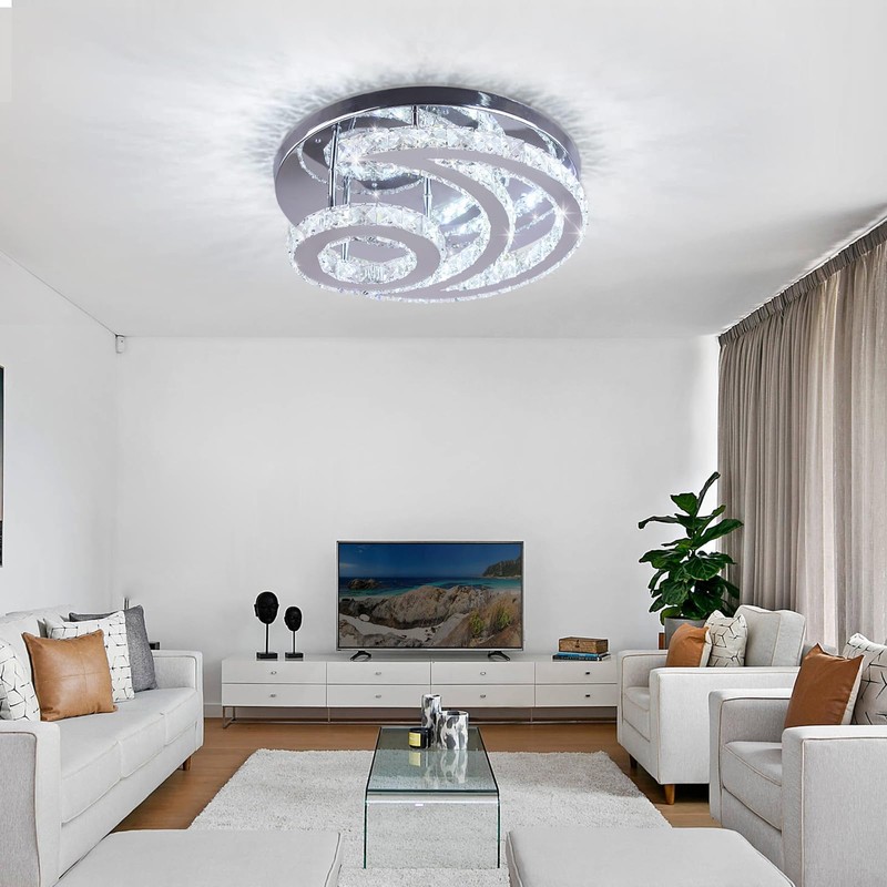CXGLEAMING 15.7" Crystal Chandelier Modern LED Ceiling Light Moon Shape