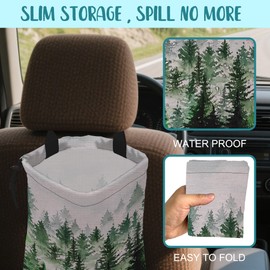 KXWQTRDD Car Trash Bag Foggy Forest Hanging Drawstring Car Organizer and Storage Bag with Adjustable Buckle Canvas Garbage Bin for Back Seat or Hanging Headrest Car Decor Road Trip Essentials