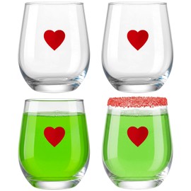 FoldTier 4 Pcs Christmas Wine Glasses 14Oz Red Heart Stemless Wine Glasses Xmas Holiday Drinkware for Green Christmas Decor Party Family Friends Coworkers Gifts