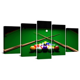 YeiLnm 5 Pieces Playing Pool Table Billiards Ball Canvas Wall Art Green Cool Picture Painting Prints Home Lounge Bar Game Room Bedroom Decor Stretched and Framed Ready to Hang