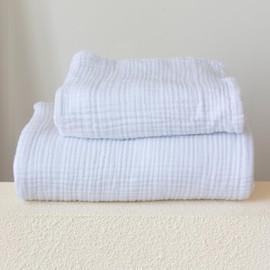 Viva Maison - Muslin Towels for Adult Bath, Thin Towels for Bathroom, Soft, Quick-Dry, Lint-Free, Large Size 32x67 Inch (White, 1 Bath & 1 Hand Towel Set)