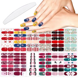 YECIRALA 12 Sheets Christmas Nail Polish Stickers Full Nail Wraps for Women Girls Kids Christmas Holiday Stickers Decals for Nails Polish Strips Christmas Father Tree Snowflake Stickers Nail Strips