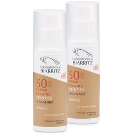 Alga Maris Tinted Sun Cream Golden for Face SPF30 50 ml Organic Certified Natural Cosmetics from Laboratoires de Biarritz with Instant Protection and Without Whitening Effect Pack of 2