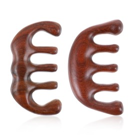 Ouligay 2PCS Wooden Scalp Massager Sandalwood Wide Tooth Combs Wood Massage Comb Head Gua Sha Neck Face brush for Women Men Hair Growth