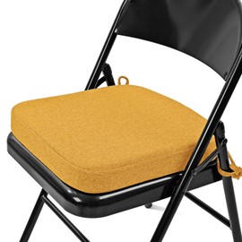 SINOSSO Thickened 2" Memory Foam Folding Chair Cushion 1 Pcs, Square Kitchen Chair Pad with Ties, Indoor Non-Slip Dining Chair Seat Cushion (1 Pcs, Yellow)