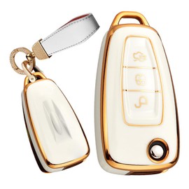 TECART Smart Flip Car Key Case Cover Fits Ford Focus Mondeo Fusion Fiesta Ka Kuga S-Max C EcoSport TPU Key Cover Accessories Car Key High Gloss Key Case 3 Button A, White