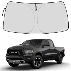 Front Windshield Sun Shade for 2024 Dodge RAM 1500 2023-2017 Foldable Sunshade Protector Custom Fit 2Dr RegularCab, 4Dr QuadCab, CrewCab, MegaCab Pickup Accessories