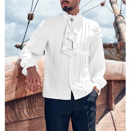 Runcati Mens Pirate Medieval Shirts Ruffle Steampunk Victorian Cosplay Costume Gothic Renaissance Shirt Viking Tops White