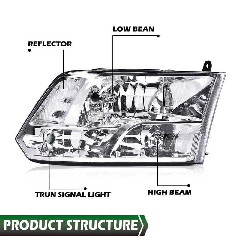 GRAND ORANGE Headlights Assembly Compatible with 2009-2012 Dodge Ram 1500