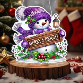 5D Diamond Painting Christmas Pendant, Snowman Christmas Diamond Painting with Chain, Diamond Painting Christmas Children, Christmas Decoration, Craft Rhinestone Home Decoration Gifts