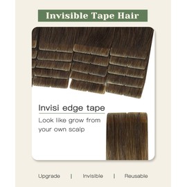 SURNEL Injected Tape in Hair Extensions 20 Inch Medium Brown Natural Real Hair Extension Upgraded Seamless Remy Invisible Skin Weft Straight 20 Pcs 45g(#4-20)