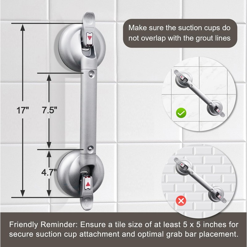 Suction Grab Bar for Shower Bathtub, Heavy Duty Shower Handle