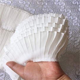 HIQIU 3 Yards 3D Pleated Lace Trim Lace Fabric Chiffon Ruffle Dress Skirt Hem Fabric Curtains Sewing Edge Trim Decor Approx. 8 cm Width (White)