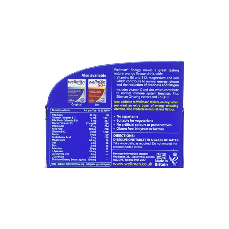 Wellman Energy Orange - 10 Dissolving, Multivitamins Effervescent Tablets for