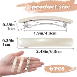 STSTR 6PCS French Barrette Hair Clips for Women, 2.48 Inch Small Tortoise Shell Hair Clip, Curved Glossy Thin Hair Flat Hair Accessories for Women - White, Oval Style