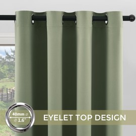 MRTREES Thermal Curtain, Opaque Green, Short Curtains with Eyelets, Opaque Curtains, Cold Protection, 160 cm Long, 140 cm Wide, 1 Piece, Short Curtain for Bedroom, Children's Room
