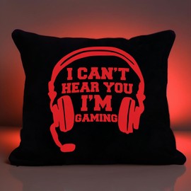 Funny Gaming Throw Pillow Cover- I Can't Hear You I'm Gaming- Gamer Gifts for Teenage Boys, Kids Boys Gaming Room Decor, 18 × 18 Inch(Red)