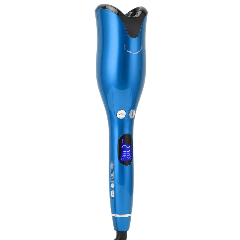 Automatic Curling Iron Wand LED Temperature Display Timer Blue Curling