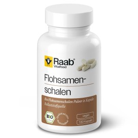 Raab Vitalfood Organic psyllium husks, 100 capsules of 600 mg, organic, vegan and naturally gluten and lactose free, 83% vegetable fibre, finely ground psyllium husks